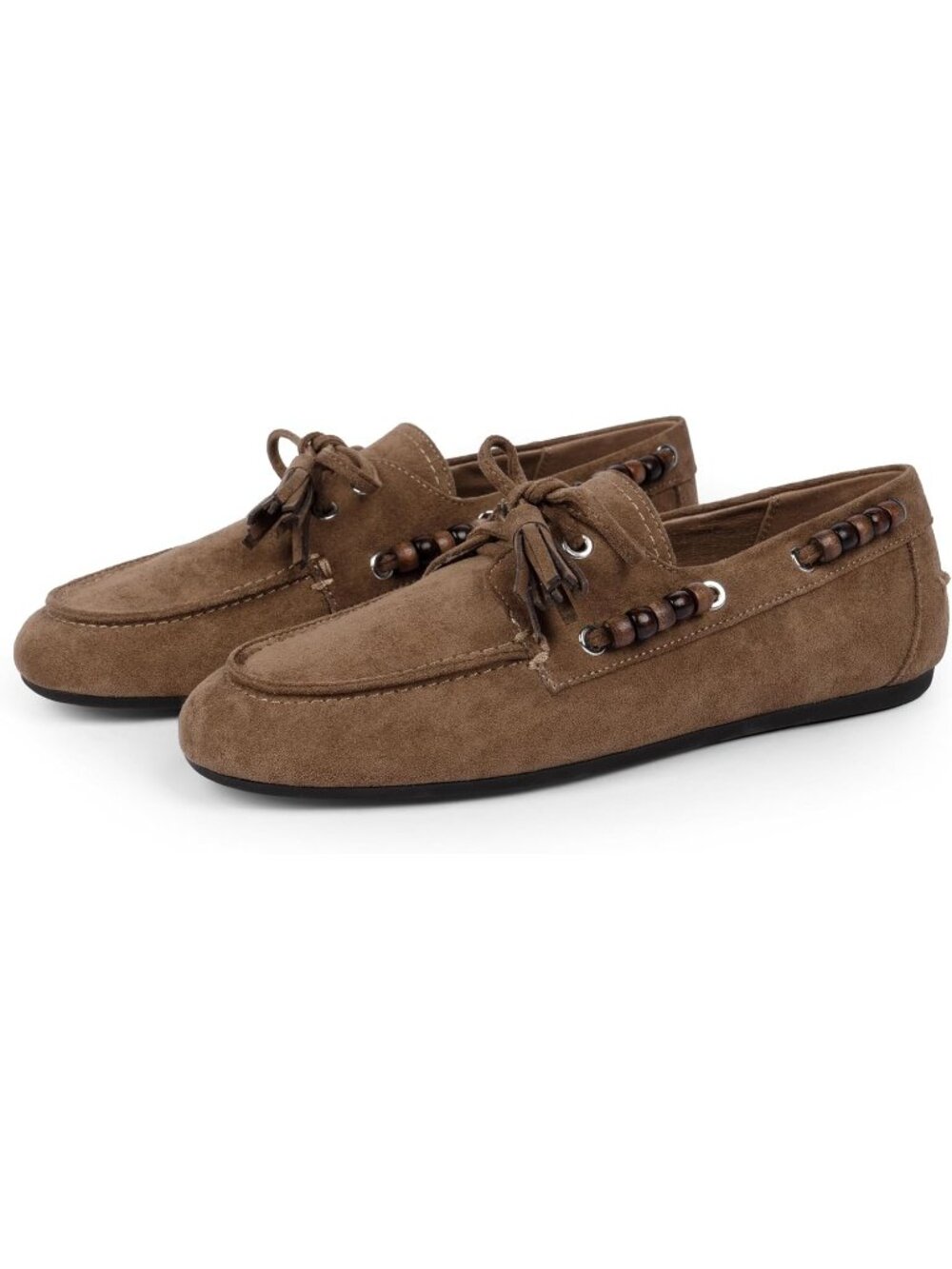 Women's Tan Suede Comfortable Dressy Fringe Driving Loafers Beaded Moccasins